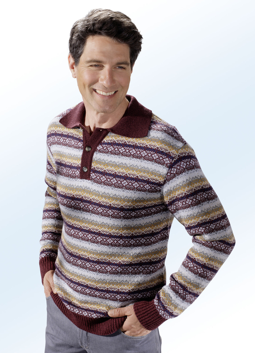 - Polopullover mit tollem Allover-Jacquard-Dessin, in Größe 046 bis 062, in Farbe BORDEAUX-BUNT