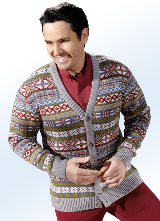 Gebreide jassen - Gebreid vest met doorlopende knoopsluiting, in Größe 046 bis 062, in Farbe BLAUW-ROOD-MULTICOLOR