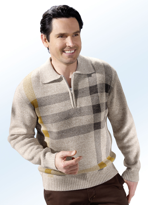 Multicolor - Polo trui met grafisch ontwerp, in Größe 046 bis 062, in Farbe BEIGE GEMÊLEERD