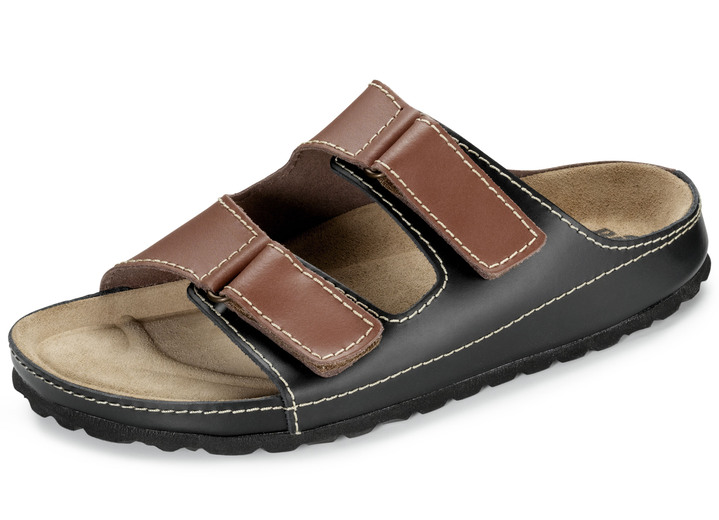 Sandalen & slippers - Muilezel in 2 kleuren met twee verstelbare klittenbandsluitingen, in Größe 040 bis 046, in Farbe KASTANJEZWART Ansicht 1