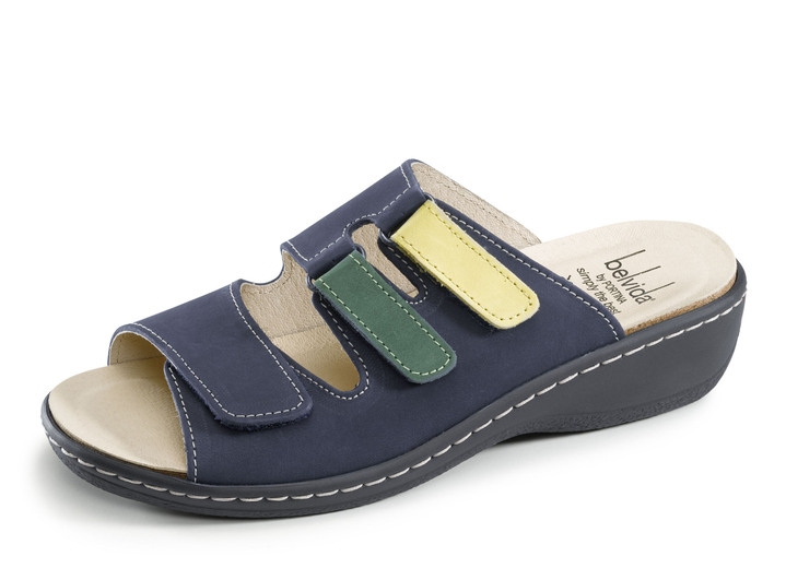 Sandalen & slippers - ELENA EDEN muiltjes gemaakt van nubuckleer en lakleer met krokodillenreliëf, in Größe 036 bis 042, in Farbe MARINE-MEERKLEURIG Ansicht 1