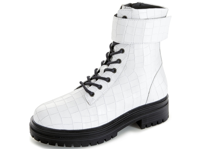 - Stiefelette aus krokogeprägtem Leder, in Größe 037 bis 041, in Farbe WEISS
