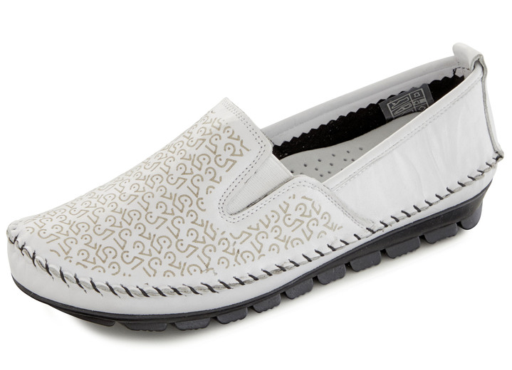 - Gemini mocassinpantoffels met decoratief reliëf, in Größe 036 bis 042, in Farbe WIT Ansicht 1
