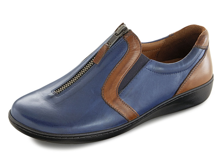 - Gemini pantoffels met praktische ritssluiting, in Größe 036 bis 042, in Farbe JEANS-COGNAC Ansicht 1