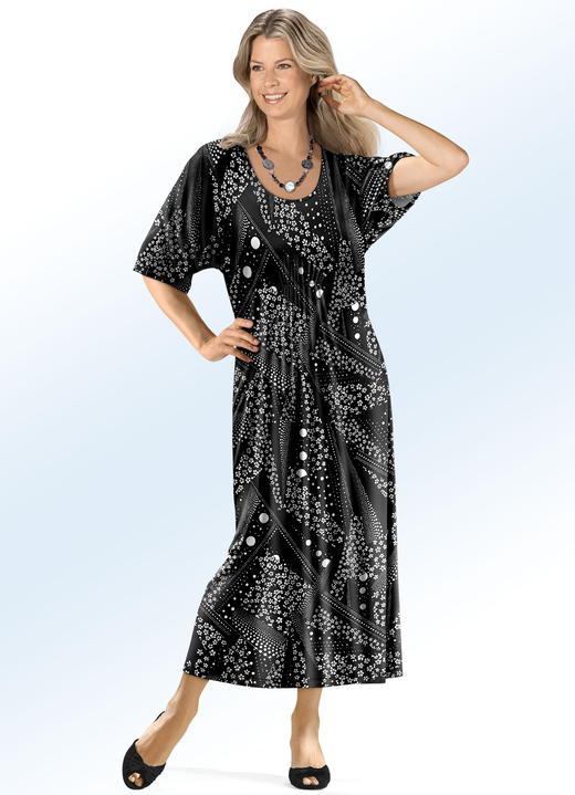 - Kaftan met bloemendecoratie, in Größe 038 bis 062, in Farbe ZWART-WIT