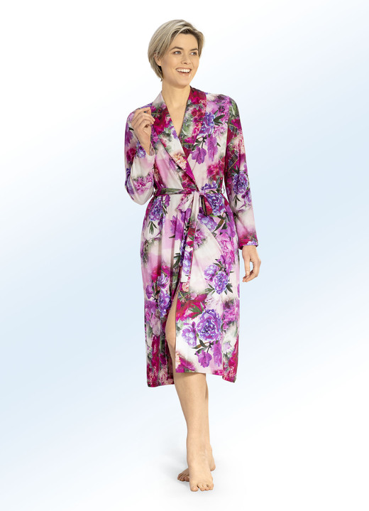 Homewear & vrijetijdsmode - Kamerjas met een bloem- en bladmotief, in Größe 036 bis 062, in Farbe FUCHSIA-MULTICOLOR