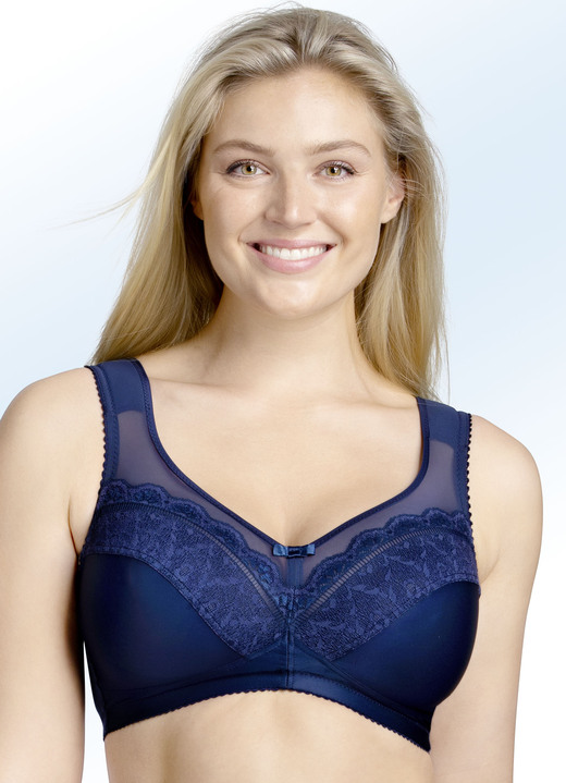 BH zonder beugel - Miss Mary bh met elastische tule, in Größe 075 bis 110, in Cup E, in Farbe MARINE Ansicht 1