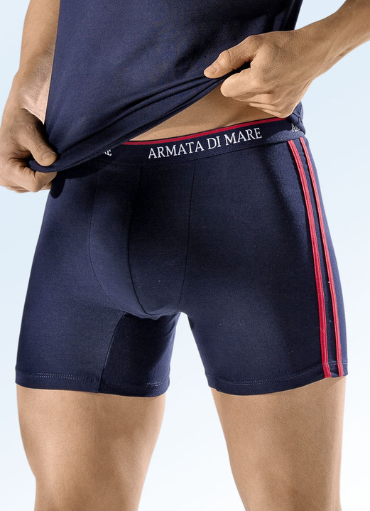 Pants & boxershorts - Set van vier broeken, effen met contrasterende strepen, in Größe 005 bis 011, in Farbe 2 X MARINEROOD, 2 X UNI MARINE Ansicht 1