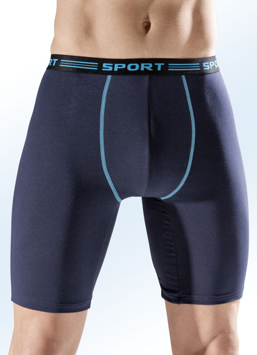 Pants & boxershorts - Set van drie lange boxershorts, effen, met contrasterende naden, in Größe 006 bis 009, in Farbe 2 X MARINETURKOOIS, 1 X ZWART/TURKOOIS