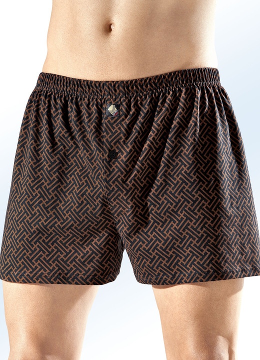 - Viererpack Boxershorts, allover dessiniert, in Größe 005 bis 016, in Farbe 2X BRAUN-SCHWARZ, 2X ROYALBLAU-SCHWARZ
