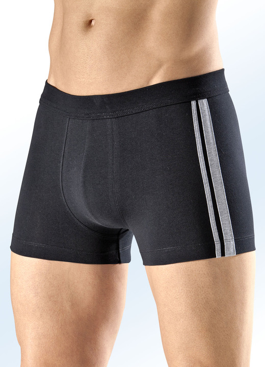 Pants & boxershorts - Schiesser driepack broeken met contrasterende strepen, in Größe 004 bis 010, in Farbe 1 X MARINEBLAUW, 1 X GEMÊLEERD GRIJS, 1 X ZWART