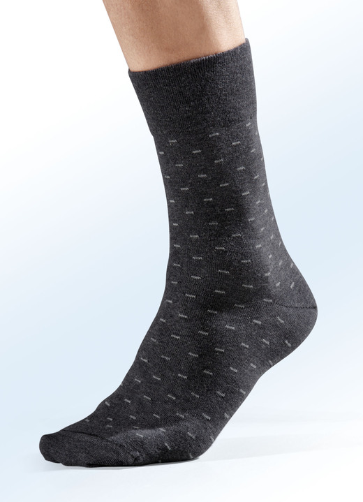 Kousen - Vijfpack sokken met handgeknoopte teen en drukvrije tailleband, in Größe 001 (Schoenmaat 39-42) bis 003 (schoenmaat 47-50), in Farbe 2 X ANTRACIETKLEURIG ONTWERP, 1 X EFFEN ANTRACIET, 1 X MARINEBLAUW ONTWERP, 1 X EFFEN MARINEBLAUW Ansicht 1