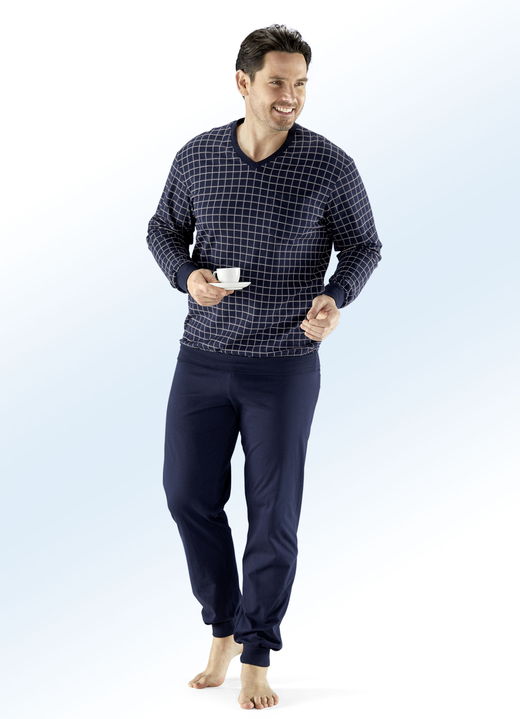 Pyjama's - Pyjama, met V-hals en ribboorden, in Größe 025 bis 064, in Farbe NAVY Ansicht 1