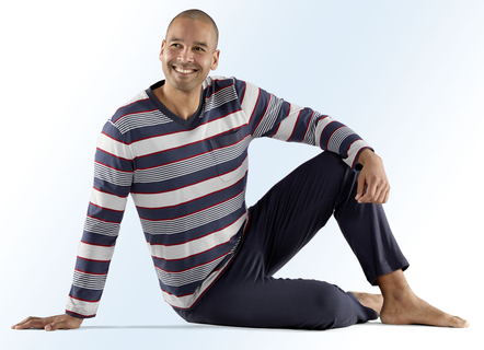 Twee-pack van pyjama met V-hals, borstzak, garen-geverfde geringde desessin