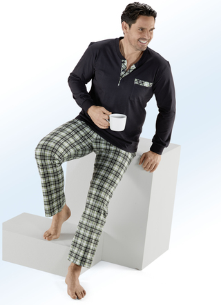 Twee-pack van pyjama met knoopsluiting, borstzak en manchetmouwen