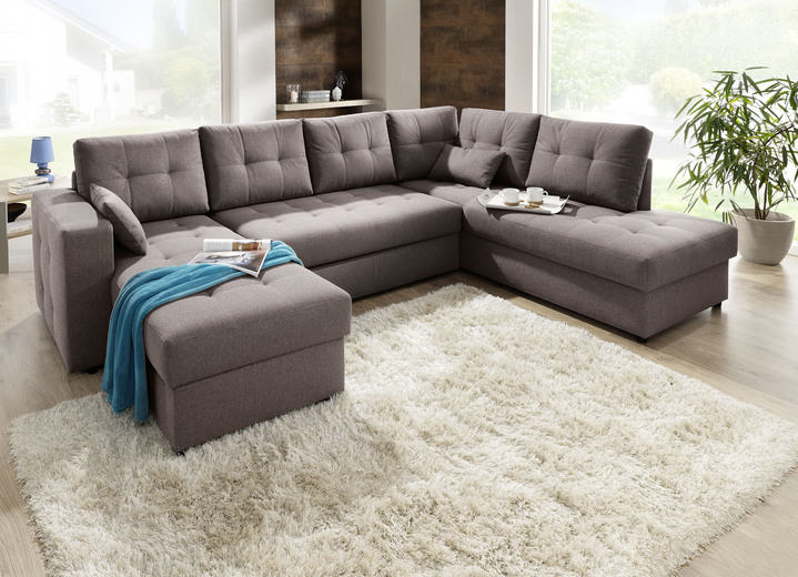 Hoekbankstellen - Gestoffeerd meubel met slaapfunctie, in Farbe BRUIN, in Ausführung Woonoppervlakte 160x302x198 cm Ansicht 1