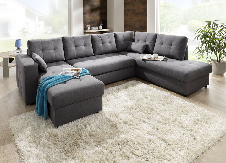 Hoekbankstellen - Gestoffeerd meubel met slaapfunctie, in Farbe GRIJS, in Ausführung Woonoppervlakte 160x302x198 cm Ansicht 1