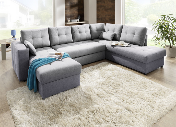 Hoekbankstellen - Gestoffeerd meubel met slaapfunctie, in Farbe ZILVER, in Ausführung Woonoppervlakte 160x302x198 cm Ansicht 1