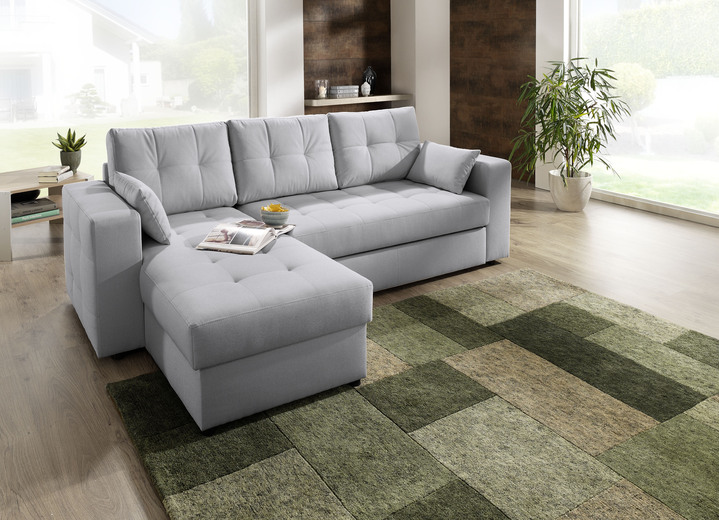 Hoekbankstellen - Gestoffeerd meubel met slaapfunctie, in Farbe ZILVER, in Ausführung Hoekbank Ansicht 1