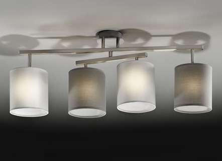 Plafondlamp van staal met stoffen lampenkap