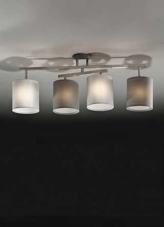 Stalen plafondlamp met stoffen lampenkap