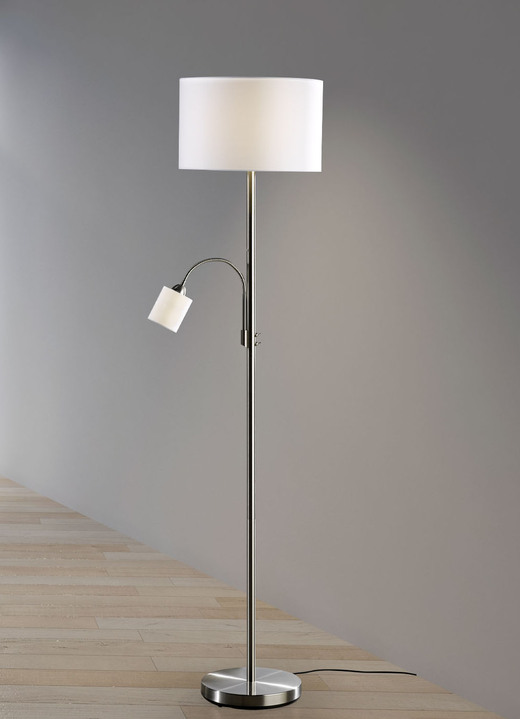 - Staande lamp met plafondschijnwerper en leesarm, in Farbe NKKEL