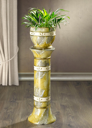 Handgeschilderde kolom met keramische plantenbak