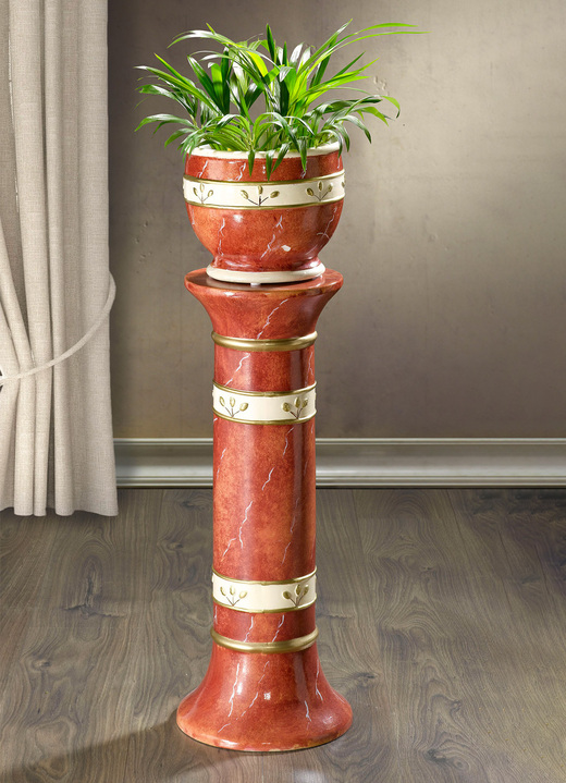 Woonaccessoires - Handbeschilderde zuil met keramische plantenbak, in Farbe BORDEAUX-GOUD Ansicht 1