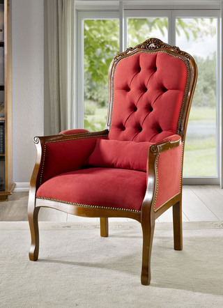 Massief houten fauteuil met lendenkussen