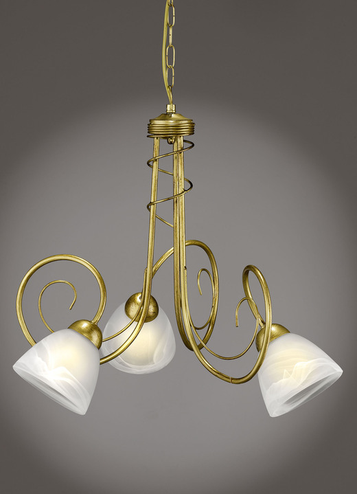 - Hanglamp gemaakt van ijzer in antiek goud, in Farbe GOUD, in Ausführung Pendellamp, 3 lampen