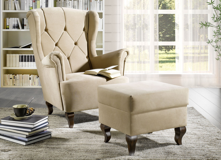 TV-Sessel / Relax-Sessel - Ohrenbackensessel mit Hocker, in Farbe BEIGE Ansicht 1