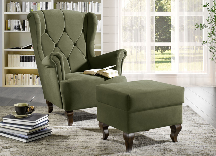 TV-Fauteuil / Relax-fauteuil - Oorfauteuil met kruk, in Farbe GROEN Ansicht 1