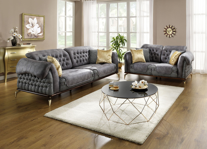 Gestoffeerde meubels - Kan overal in de ruimte geplaatst worden, in Farbe GRIJS, in Ausführung Gestoffeerde meubelset, 2-delig: 1 driezitter en 1 tweezitter Ansicht 1