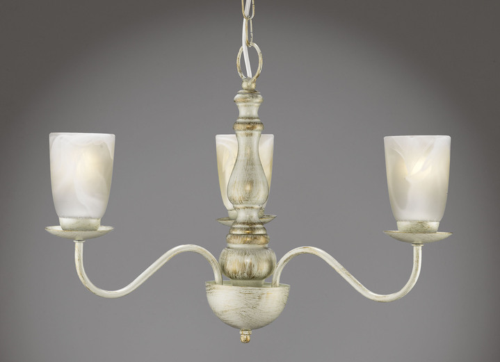 - Hanglamp met lampenkap van gesatineerd glas, in Farbe CRÈME-GOUD, in Ausführung Pendellamp, 3 lampen