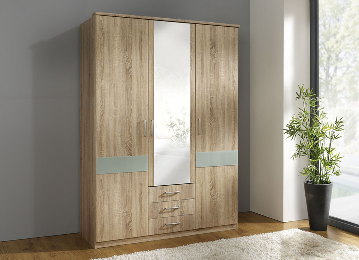 - Kledingkast met elegante glazen planken op de deuren, in Farbe SONOMA GRIJZE EIK, in Ausführung met 1 deur