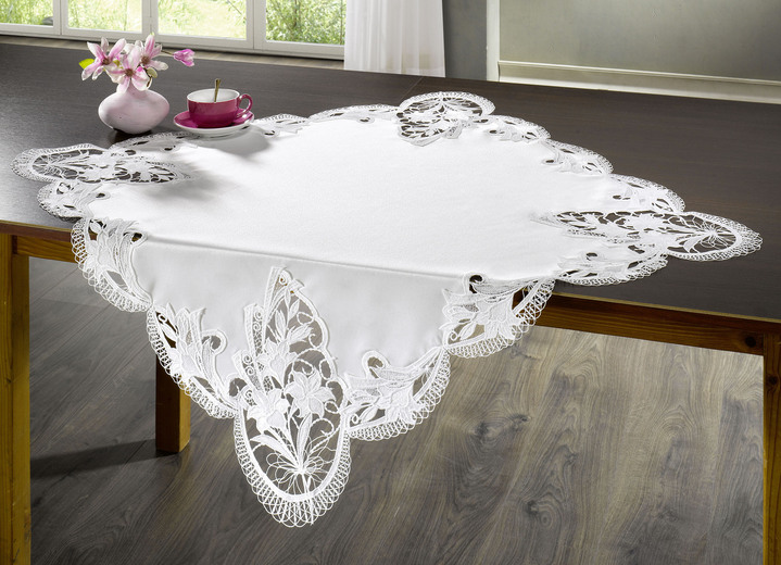 Decoratiekussens & slopen - Tafel- en kamerdecoratie van kantwerk uit Plauen, in Farbe WIT