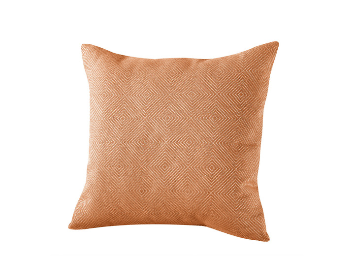 - Hoogwaardige jacquardgeweven kussenhoezen, in Größe 105 (Kussensloop, 40 x 40 cm) bis 110 (Kussensloop, 50 x 50 cm), in Farbe ORANJE, in Ausführung Grote ruit Ansicht 1