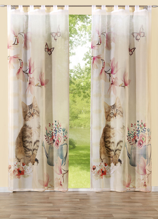 Klassiek - Digitaal bedrukte overcurtains en verduisterende sjaals met kattenmotief, in Größe 365 (145 x 120 cm) bis 572 (245 x 120 cm), in Farbe , in Ausführung Deco-overgordijn met universele railband