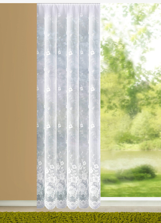 - Lang glasgordijn met automatische plooiband 1:3, in Größe 176 (H 175 x B 300 cm) bis 298 (H 245 x B 600 cm), in Farbe WIT Ansicht 1