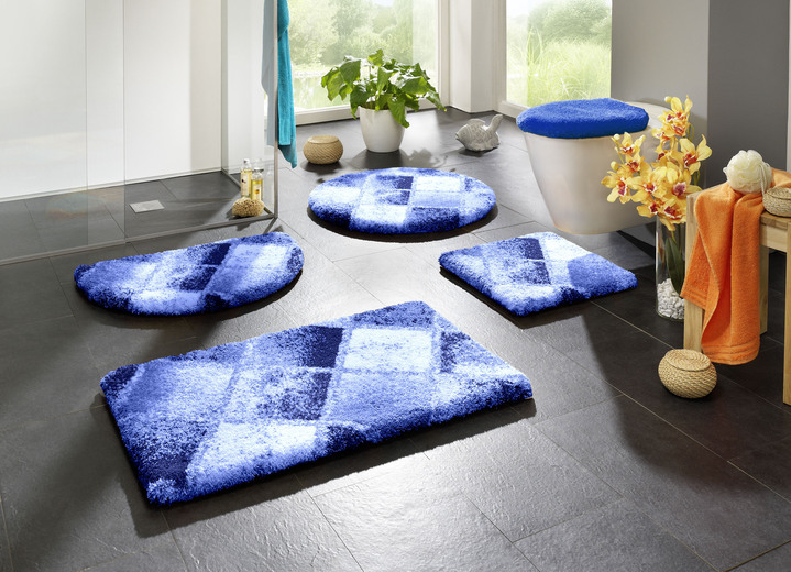 Badmatten - Fantastische badkamerset in superzachte kwaliteit, in Größe 100 (Matje, halfrond 50/80 cm) bis 112 (Toiletdekselafdekking 47/50 cm), in Farbe BLAUW Ansicht 1