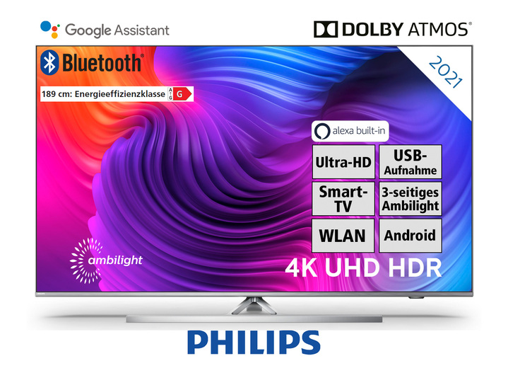 - Philips 4K Ultra HD Ambilight LED-TV, in Farbe ZILVER Ansicht 1