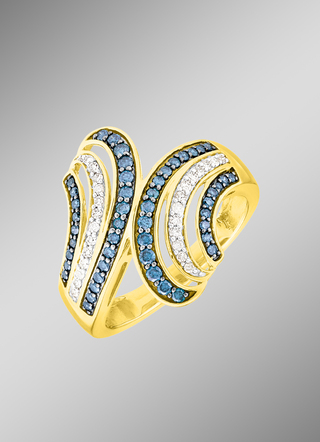 Grote vrouwenring met witte en blauwe diamanten