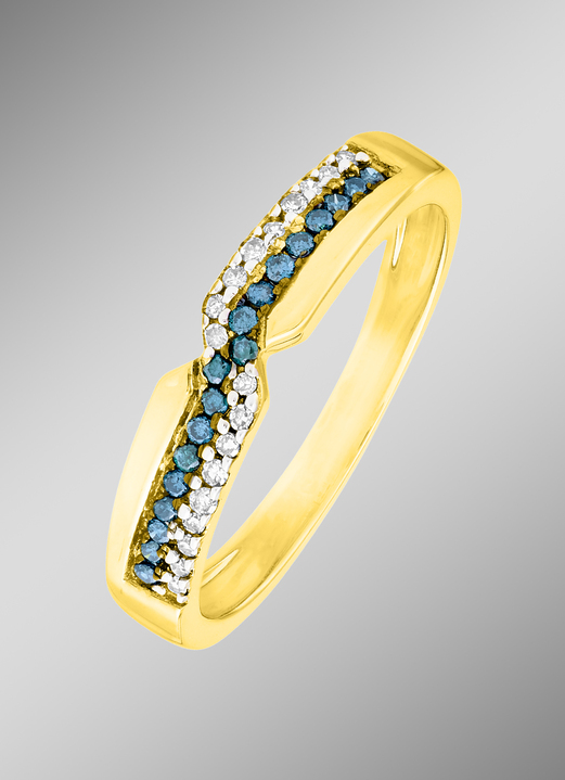 Ringen - Prachtige damesring met witte en blauwe diamanten, in Größe 160 bis 220, in Farbe  Ansicht 1
