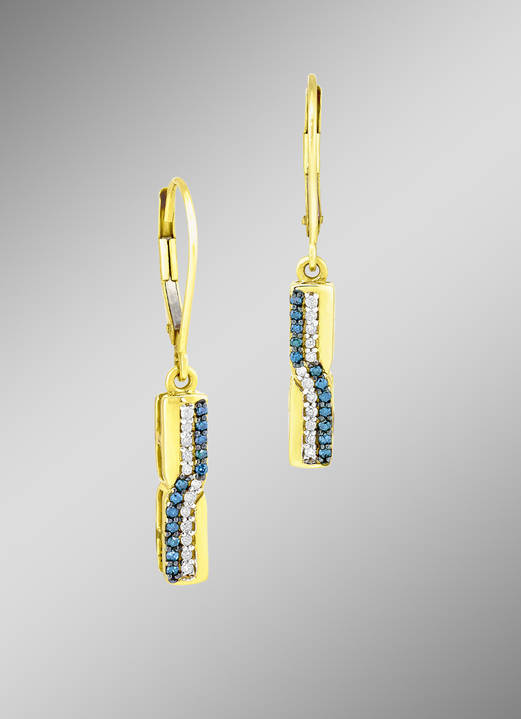 Oorbellen - Schattige oorbellen met witte en blauwe diamanten, in Farbe  Ansicht 1