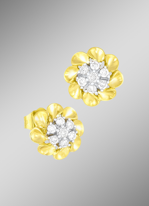 Oorbellen - Chique stud oorbellen in bloem fprm met 14 diamanten, in Farbe  Ansicht 1