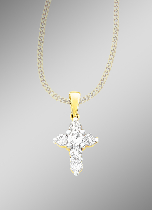 Hangers - Klassieke kruishanger met 6 briljant geslepen diamanten, in Farbe