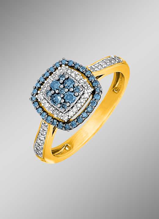 Ringen - Elegante damesring met witte en blauwe diamanten, in Größe 160 bis 220, in Farbe