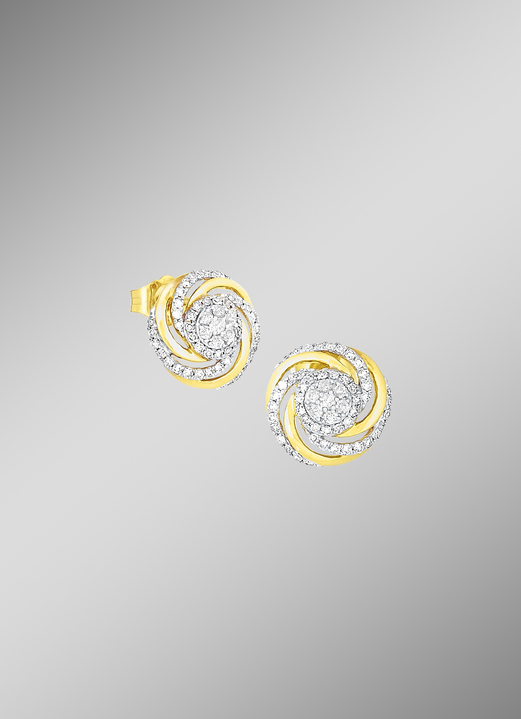 Oorbellen - Interessante oorknopjes met 14 briljant geslepen diamanten en 90 diamanten, in Farbe  Ansicht 1