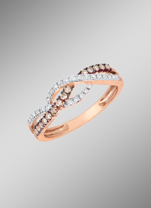 Ringen - Speelse damesring in roségoud met diamanten, in Größe 160 bis 220, in Farbe  Ansicht 1