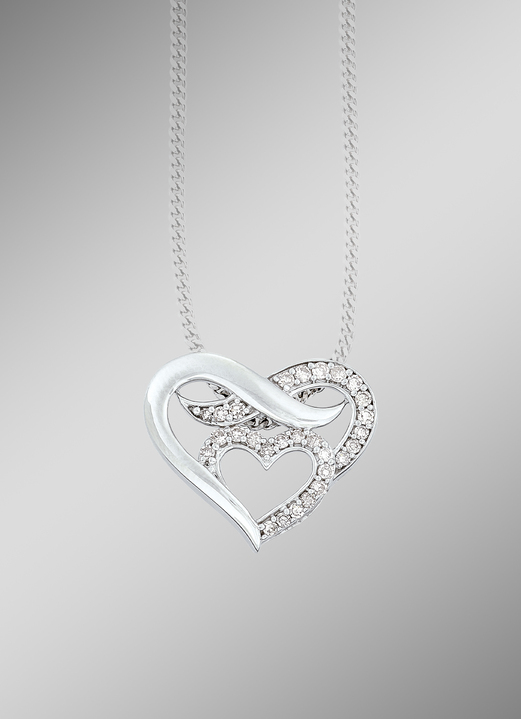 - Lief hartje hanger met diamanten, in Farbe  Ansicht 1